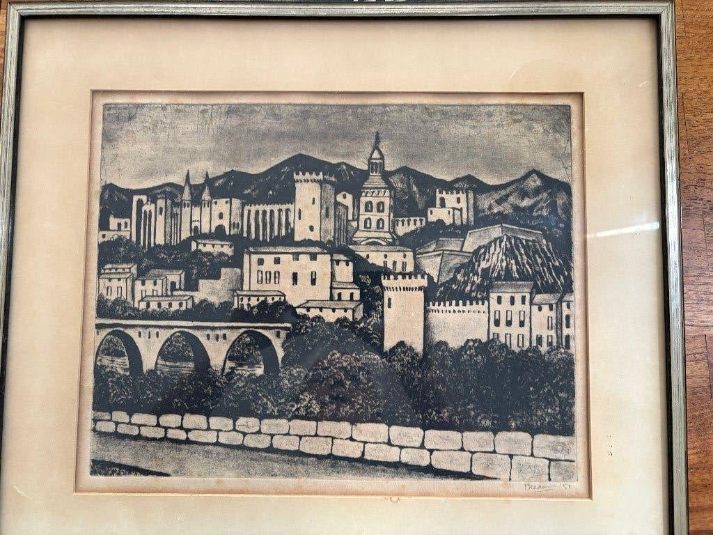 gravure, 46 cm, Stadsgezicht, 1950 - 1999, Ets