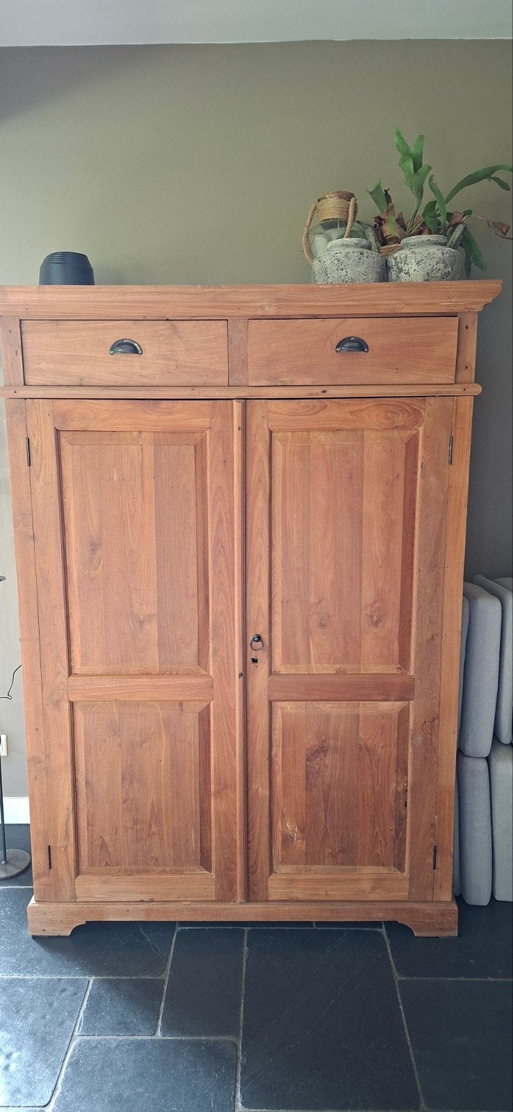 Massief Teakhouten Kast met Lades en Planken, Huis en Inrichting, Gebruikt, 100 tot 150 cm, Teakhout, Ophalen of Verzenden