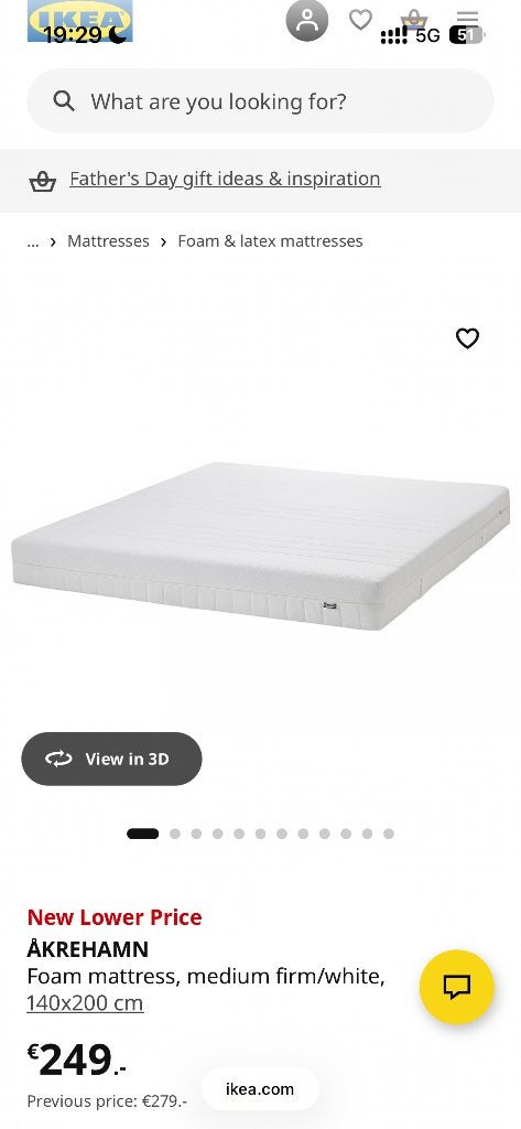 IKEA matras AKREHAMN, Ophalen, Tweepersoons, 140 cm, Zo goed als nieuw