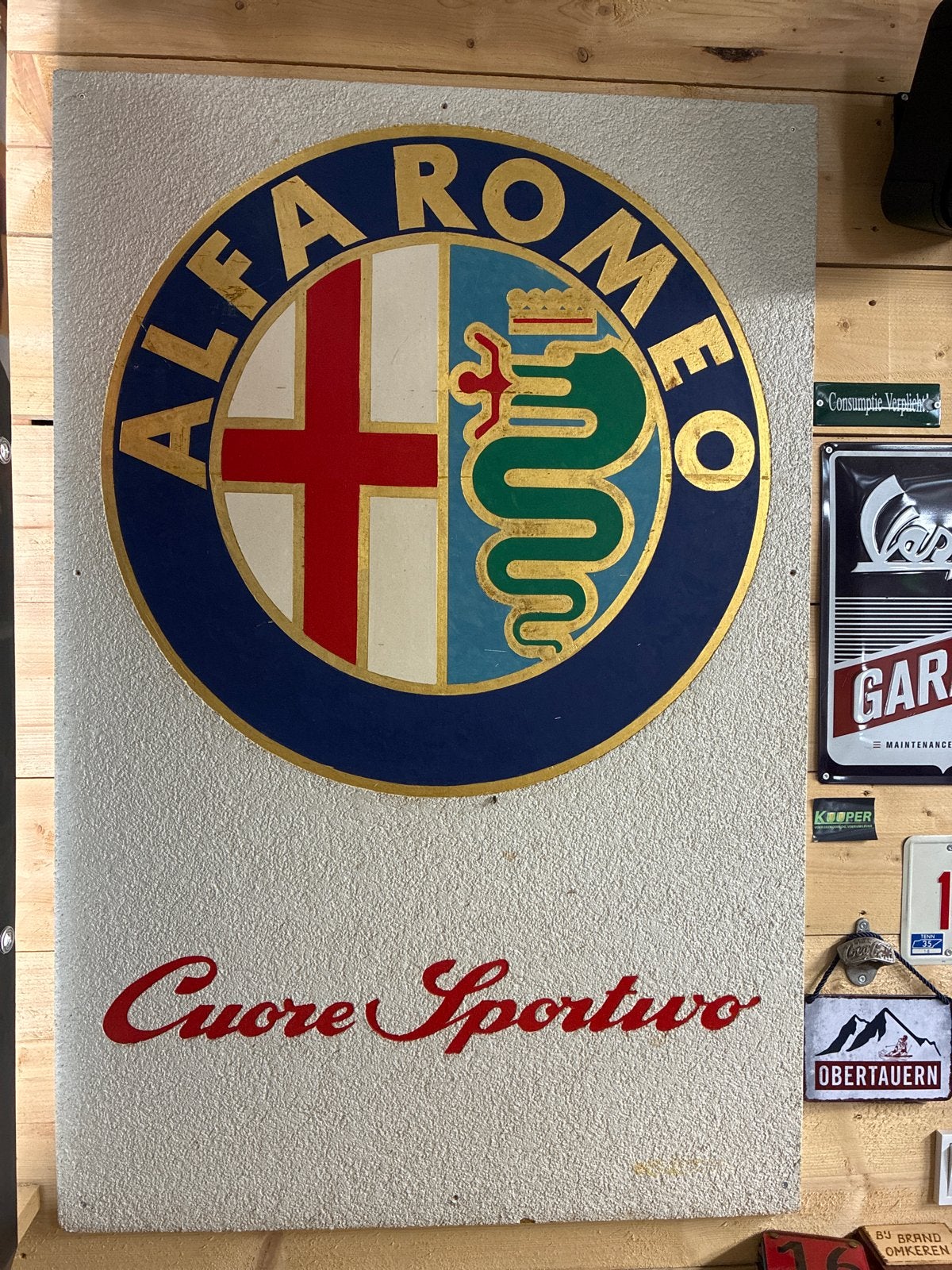 Vintage Alfa Romeo Cuore Sportivo wandbord, Verzamelen, Ophalen of Verzenden, Gebruikt, Auto's