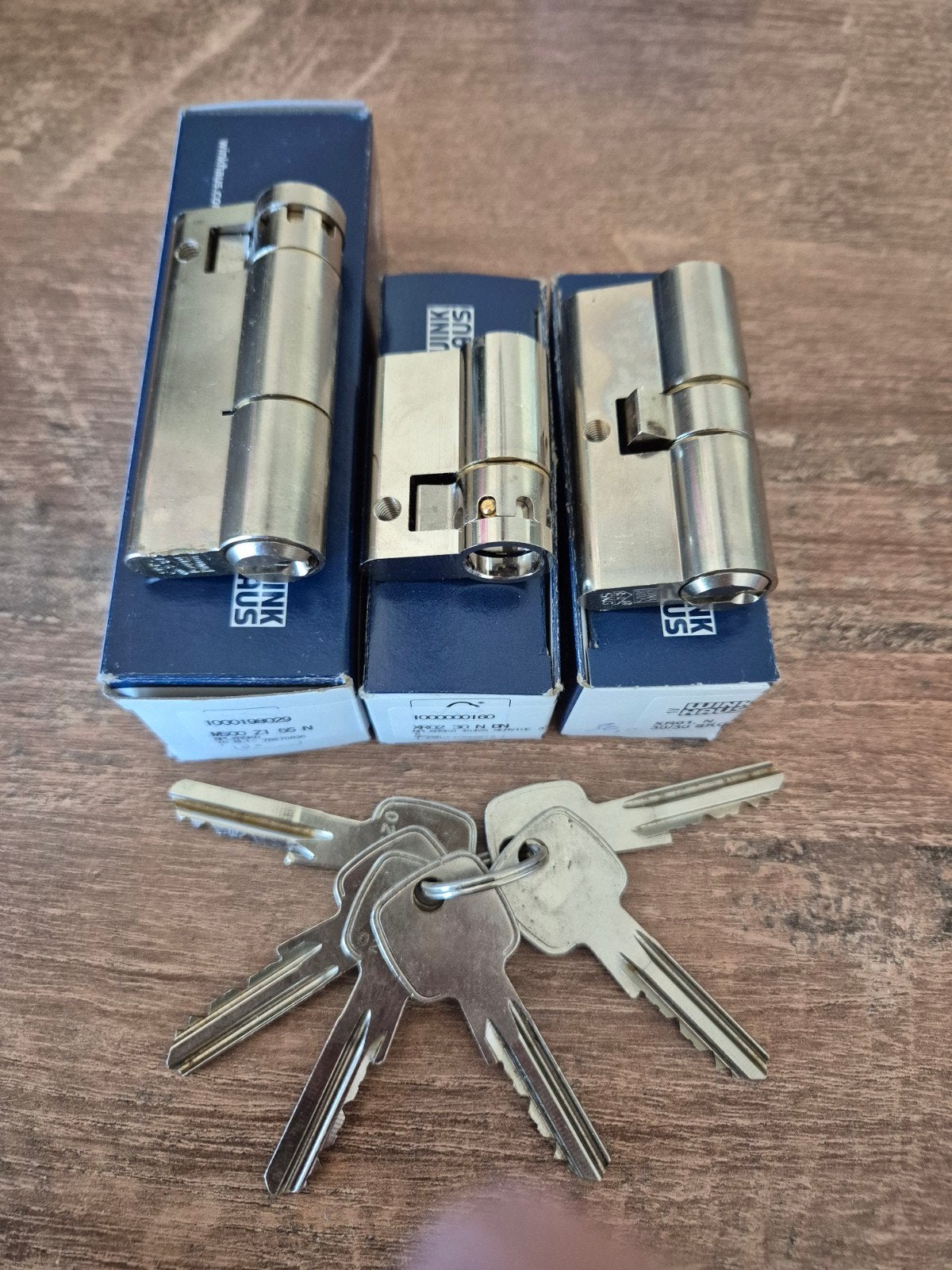 Cilinder set winkhaus 55/0-30/0-30/30 met 6 sleutels, Ophalen of Verzenden, Zo goed als nieuw, Rvs, Slot