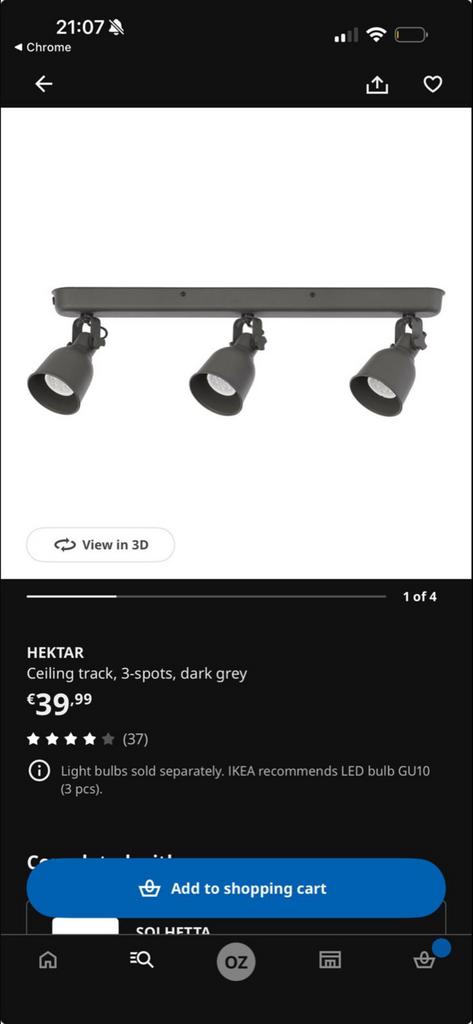 Ikea Hektar 3-spots plafondspot, Huis en Inrichting, Lampen | Spots, Ophalen, Metaal of Aluminium, Zo goed als nieuw, Led