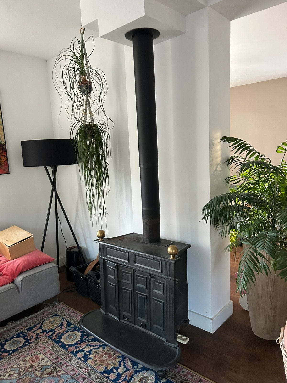 Antieke Franse openhaard / kachel (gietijzer), Huis en Inrichting, Ophalen, Gebruikt, Houtkachel, Vrijstaand