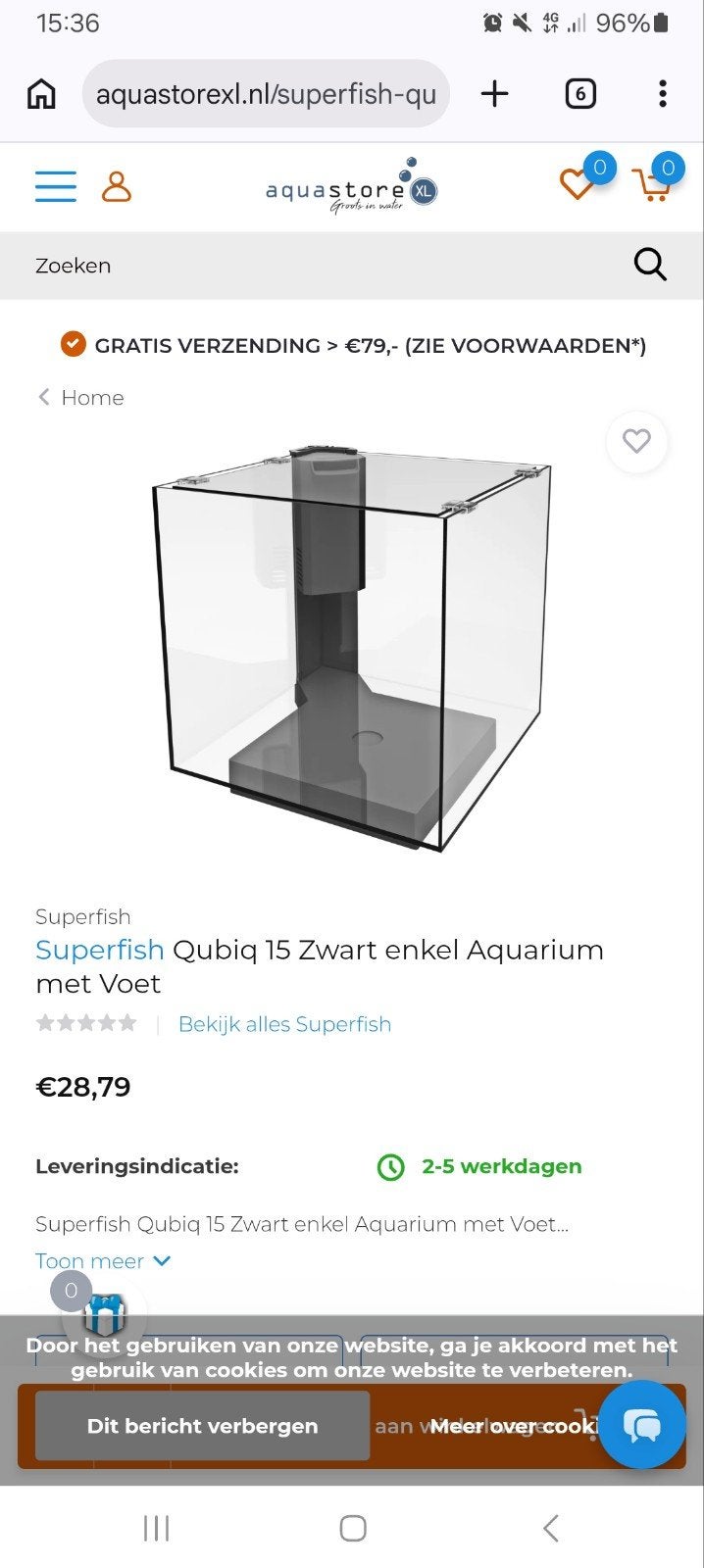 koopje: 15l qubiq aquarium zonder pomp/licht m.garnalenzand, Ophalen, Zo goed als nieuw, Leeg aquarium