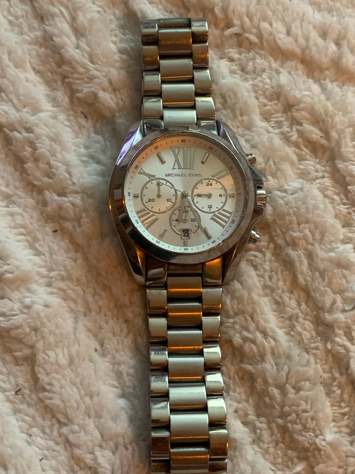 Prachtig zilveren Michael Kors horloge met witte wijzerplaat, Ophalen of Verzenden, Staal, Overige merken