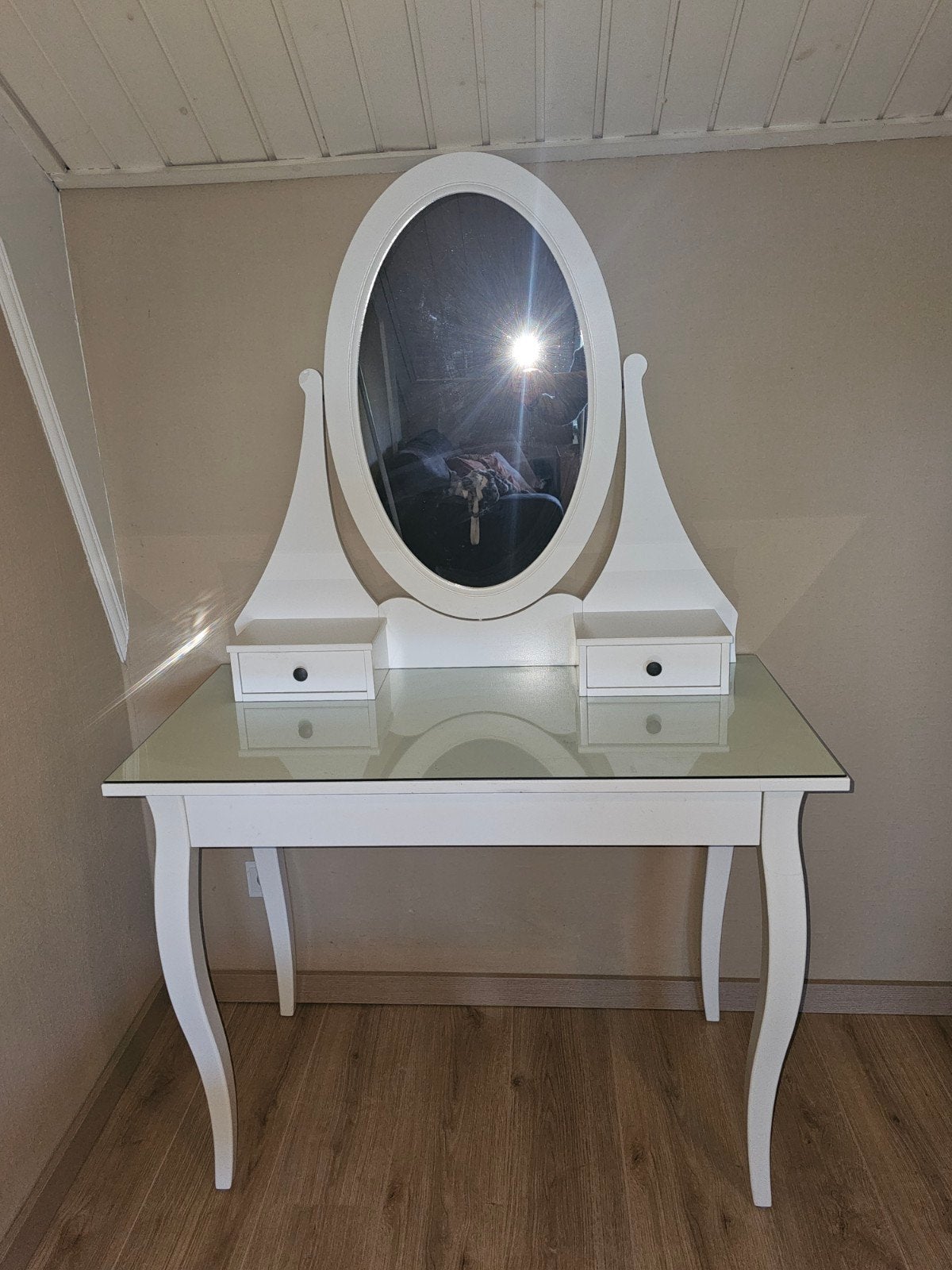 Ikea Witte kaptafel met spiegel en lades, Ophalen, Gebruikt, 100 tot 150 cm, 50 tot 100 cm