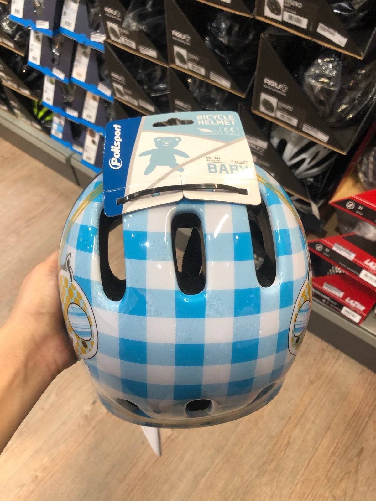 Polisport Baby Fietshelm XXS - Blauw Geruit, Fietsen en Brommers, Fietsaccessoires | Fietshelmen, Verzenden, Zo goed als nieuw