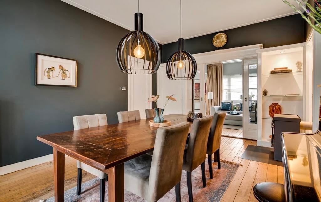 Teakhouten eettafel met 6 stoelen, Huis en Inrichting, Tafels | Eettafels, Ophalen, Gebruikt, 100 tot 150 cm, Koloniaal