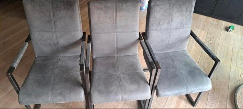Set van 6 grijze eetkamerstoelen, Gebruikt, Drie, Ophalen of Verzenden, Stof