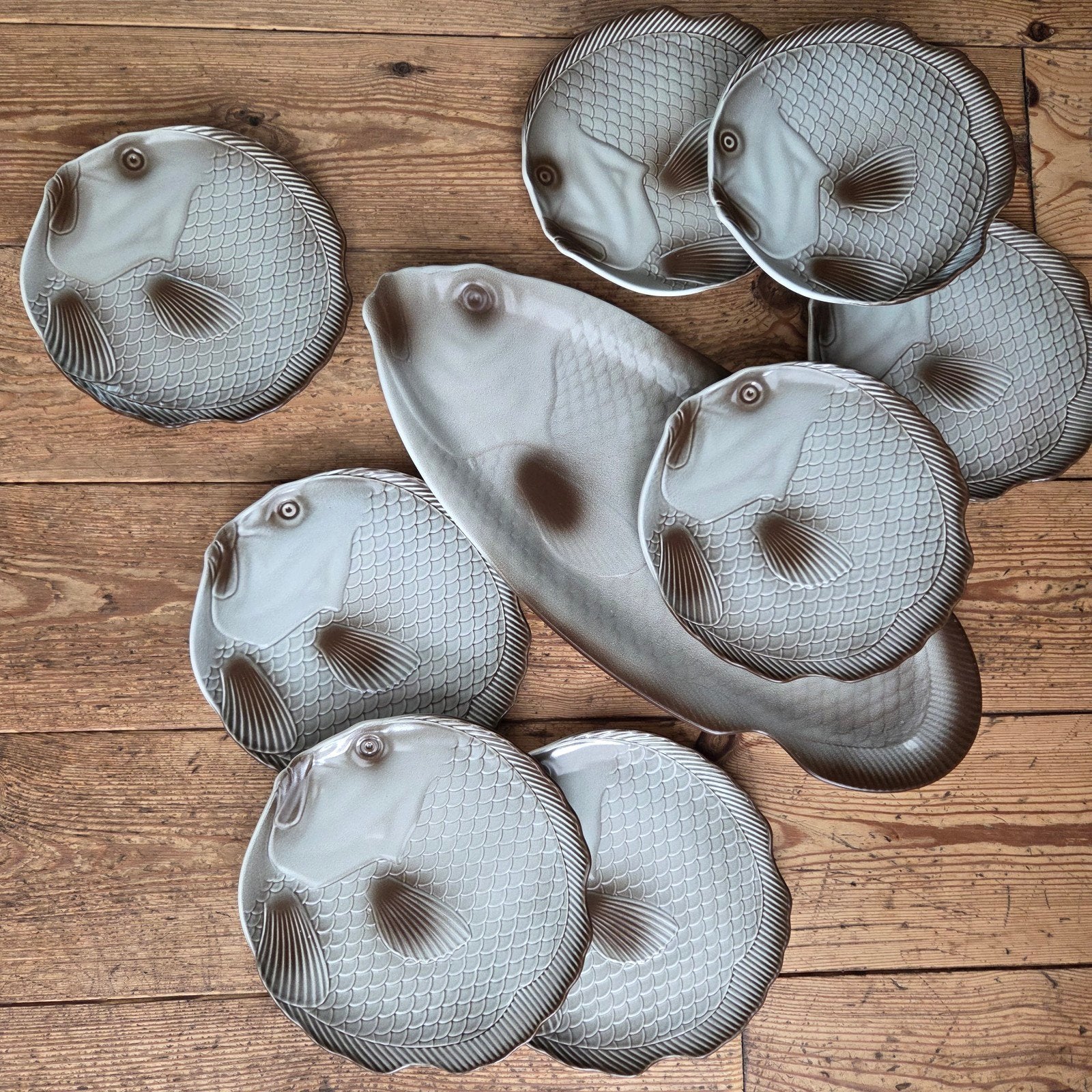 vintage Frans aardewerk visservies van Salins, Ophalen of Verzenden