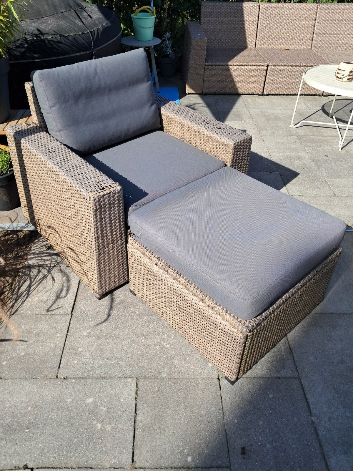 Ikea solleron tuinstoel met kussens en voetenbank, Ophalen, Gebruikt, Wicker