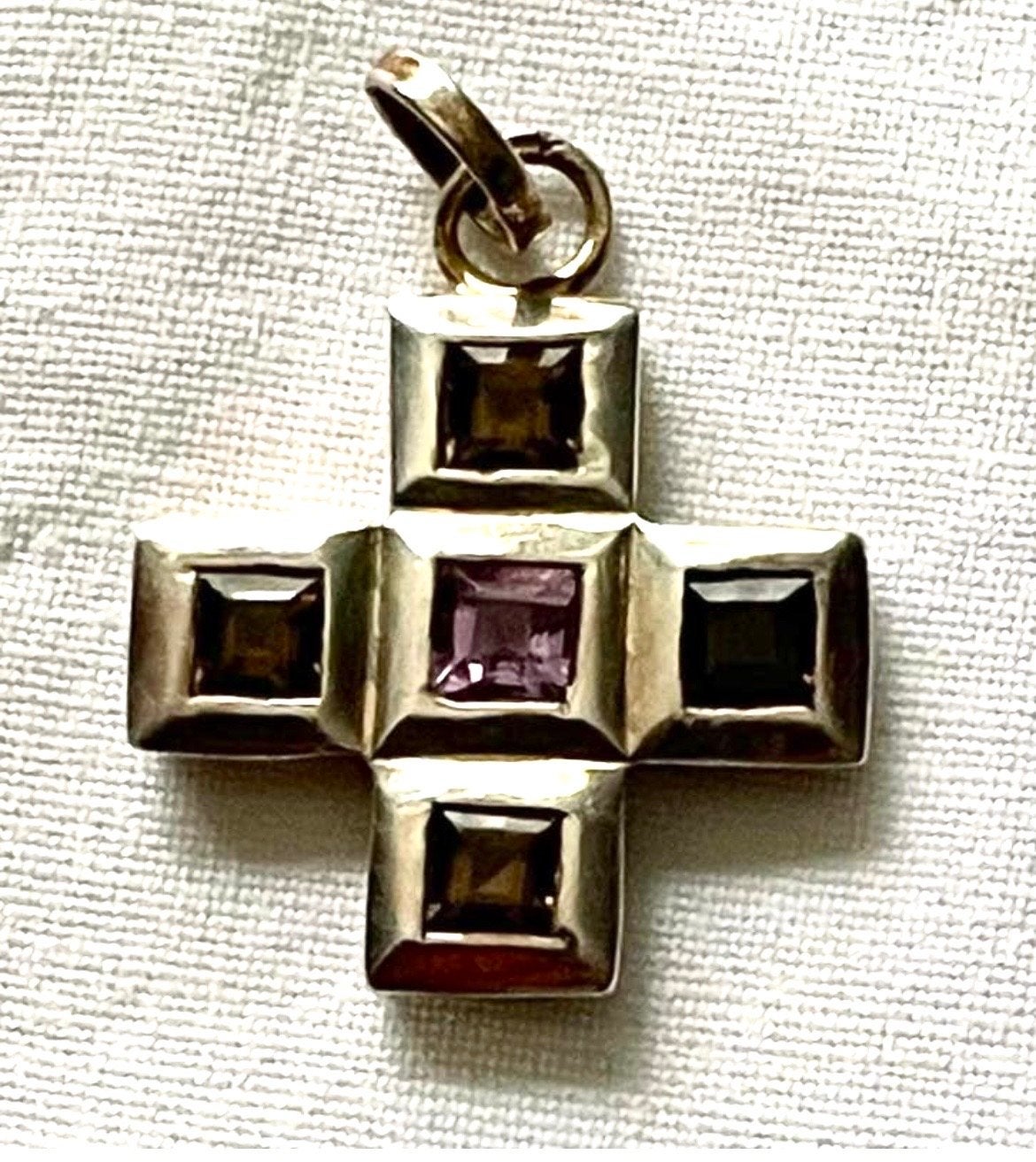 Zilveren Kruis Hanger met Edelstenen, Gebruikt, Ophalen of Verzenden, Zilver, Kruis of Symbool