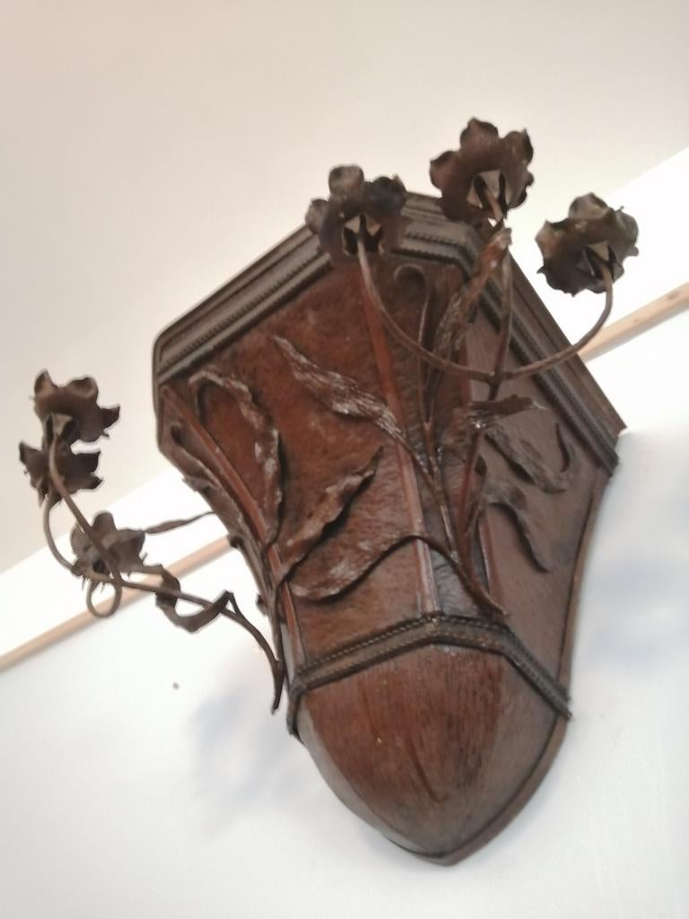 Art Nouveau Heilig Hart kerkbeeld wandconsole kandelaar, Ophalen