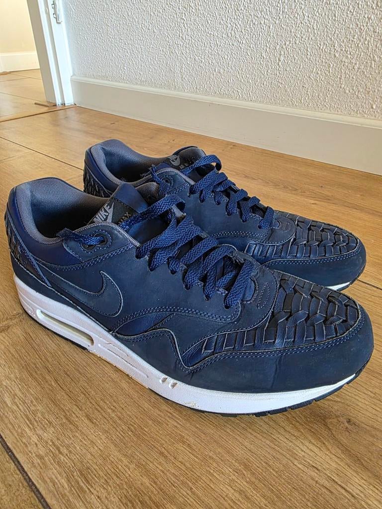 Nike Air Max 1 Leather Woven Midnight Blue 2014 - Maat 47,5, Kleding | Heren, Blauw, Nike, Ophalen of Verzenden, Sneakers of Gympen