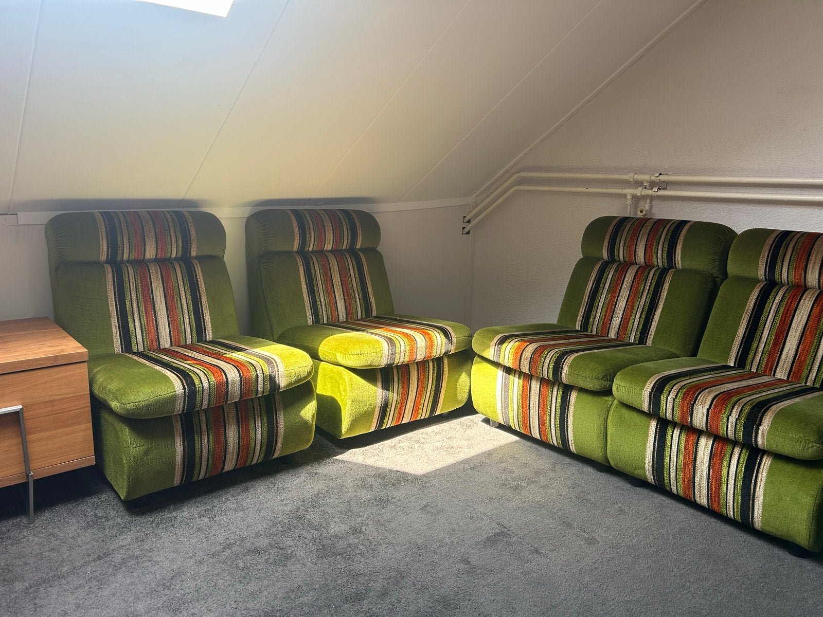Vintage Groene Modulaire Bank met Strepen - Jaren '70 Stijl, Ophalen