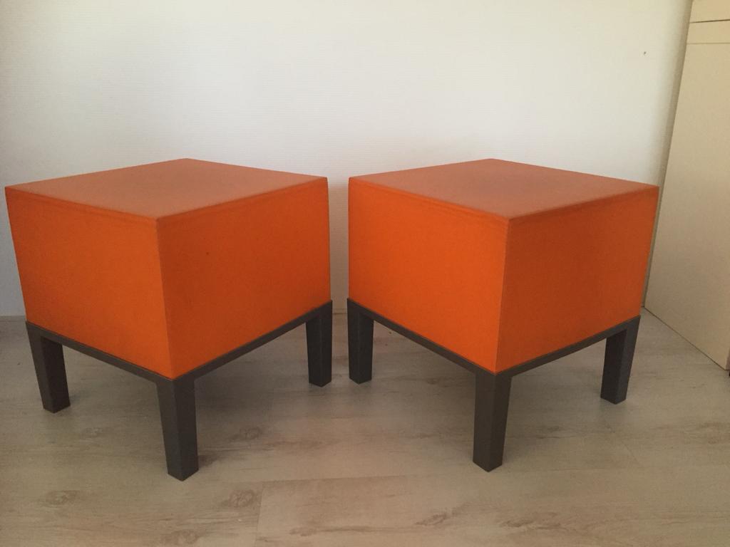 Set van 2 Quinze & Milan Primary Poefs - Oranje, Huis en Inrichting, Minder dan 50 cm, Gebruikt, Vierkant, Ophalen of Verzenden