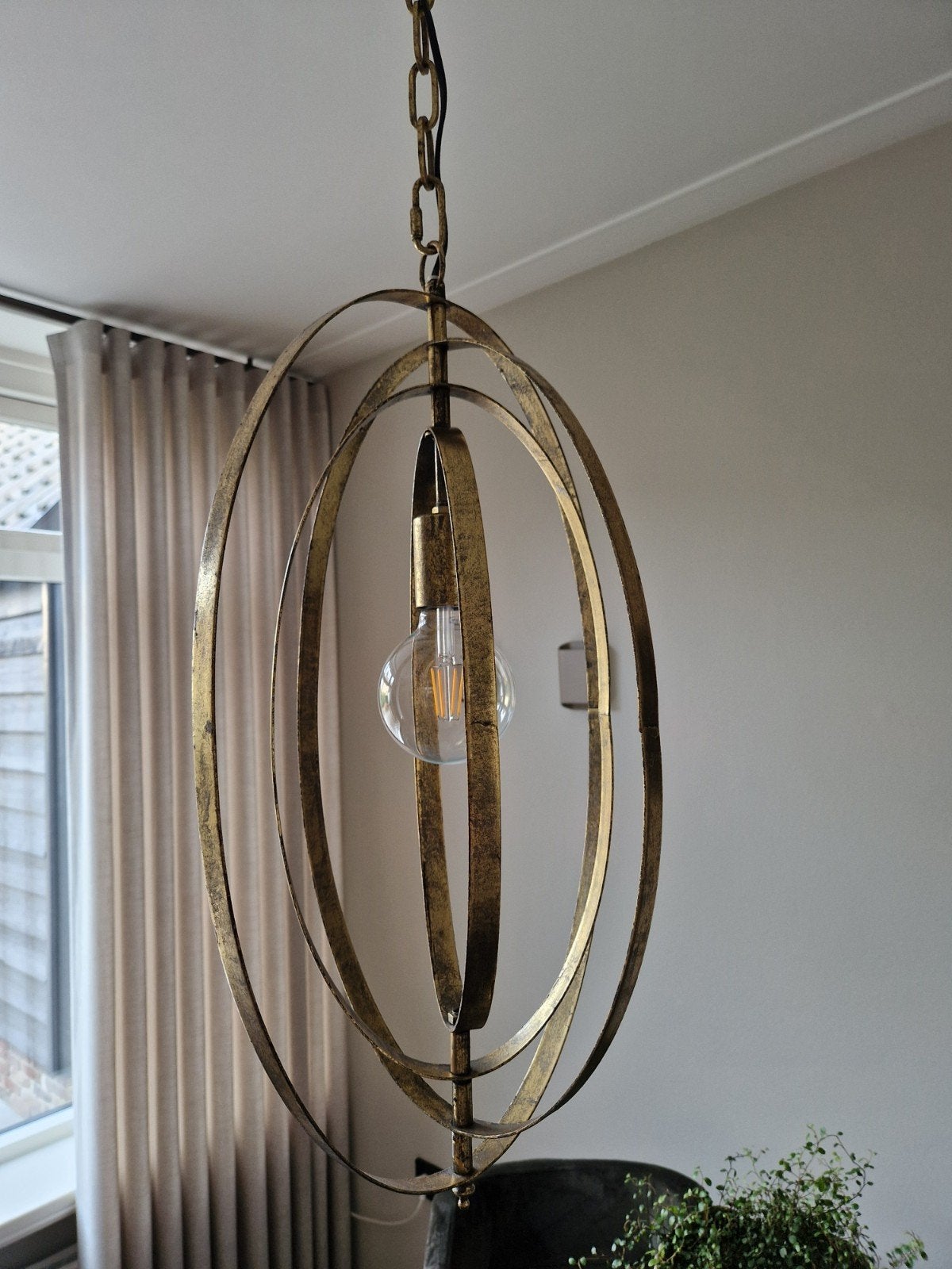 Hanglamp messing, Ophalen, Zo goed als nieuw, Overige materialen, E27 (groot)