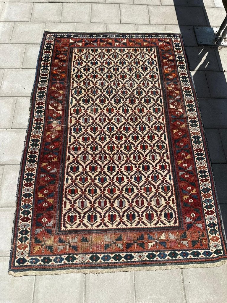 Antieke Shirvan (Russische periode)–208141cm– tulp motieven, Gebruikt, 100 tot 150 cm, Wol, 200 cm of meer