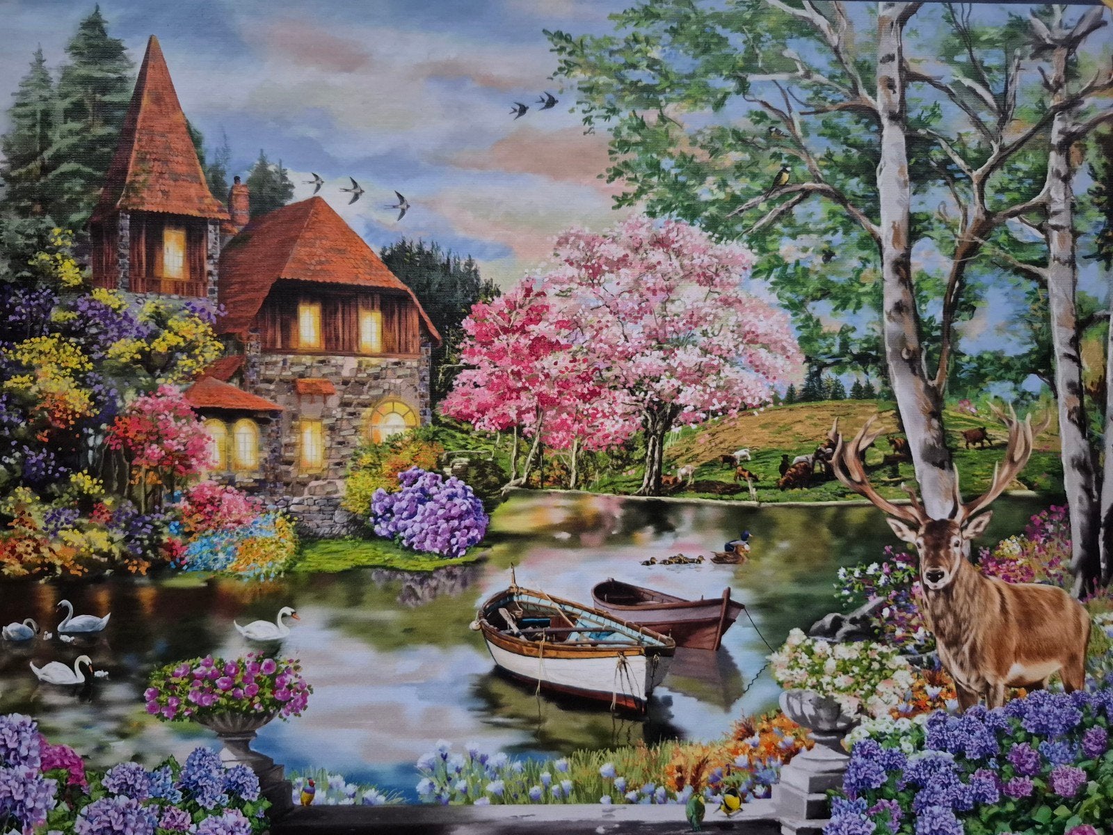 Schmidt puzzel 1000 stukjes Huis aan het meer., Ophalen of Verzenden, 500 t/m 1500 stukjes, Zo goed als nieuw, Legpuzzel