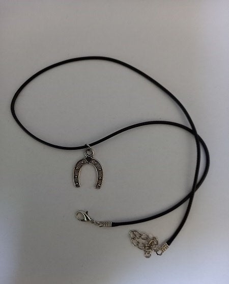 Koordketting wax zwart met hanger hoefijzer, Overige materialen, Verstelbaar, Verzenden, Zwart