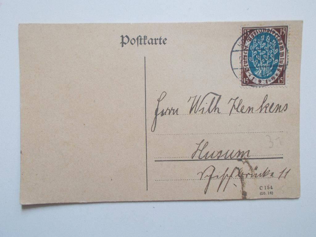 Duitse Rijk, Postkaart Van Hollingstedt Naar Husum 1920., Postzegels en Munten, Brieven en Enveloppen | Buitenland, Ophalen, Briefkaart