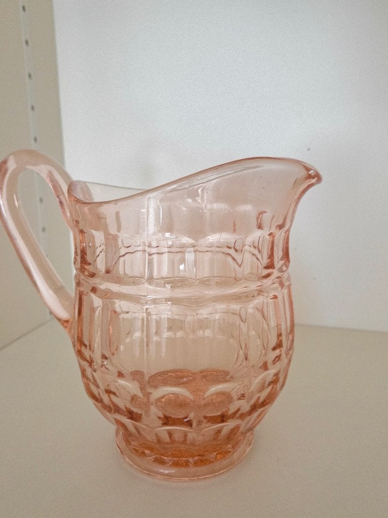 Antieke art deco glazen roze waterkan of bierkan, Ophalen of Verzenden