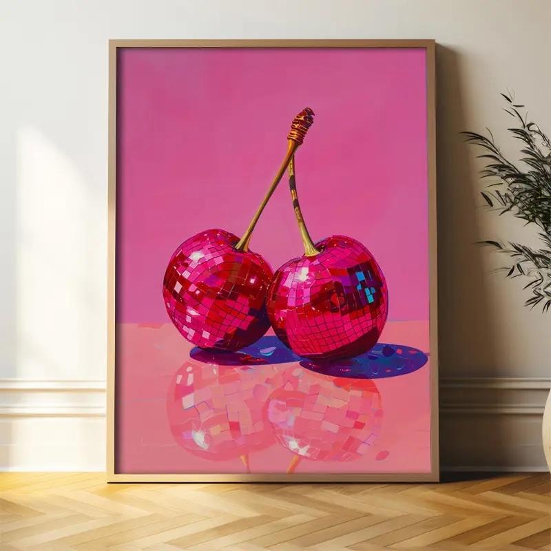Canvas Poster - Cherry Disco Ball, Ophalen of Verzenden, Nieuw, 50 tot 75 cm, Foto of Poster