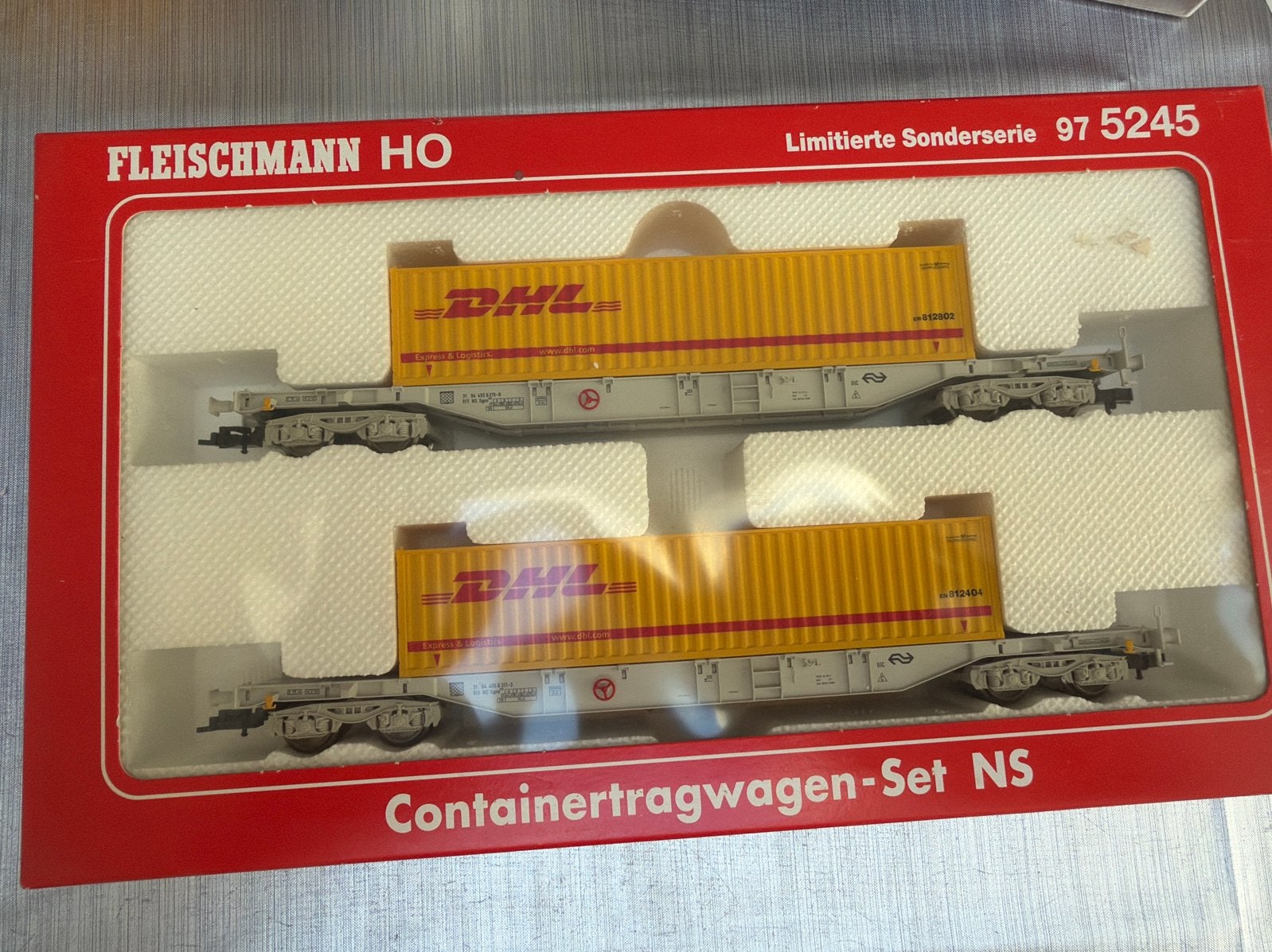 Fleischmann H0 97 5245 NS Containerwagenset "DHL" - NIEUW, Gelijkstroom, Fleischmann, Wagon, Ophalen of Verzenden