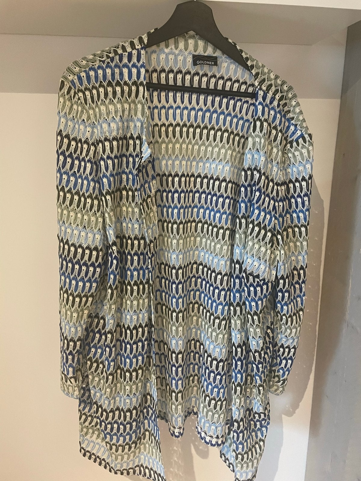 Goldner vest met open gebreide structuur en patroon, Ophalen of Verzenden, Gedragen, Maat 46/48 (XL) of groter, Blauw