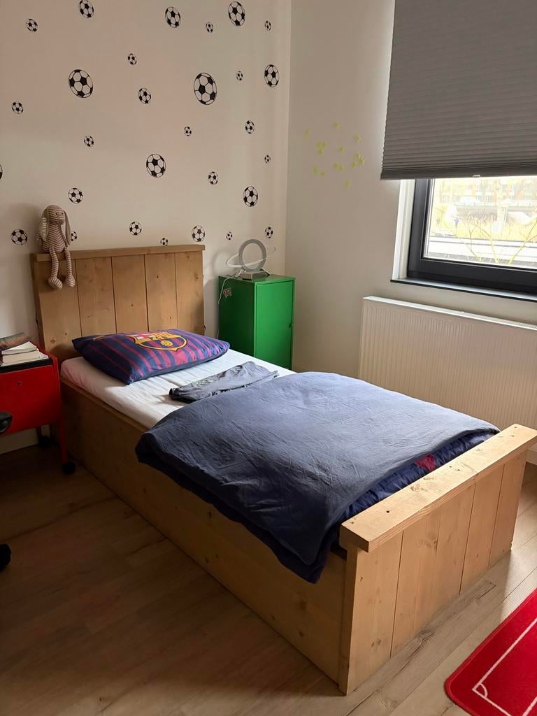 Steigerhouten bed (90x200) en Kledingkast z.g.a.n, Ophalen, 100 tot 150 cm, Zo goed als nieuw, 150 tot 200 cm