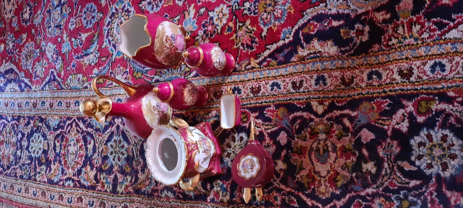 Antiek theeservies - Rood met gouden accenten, Ophalen of Verzenden