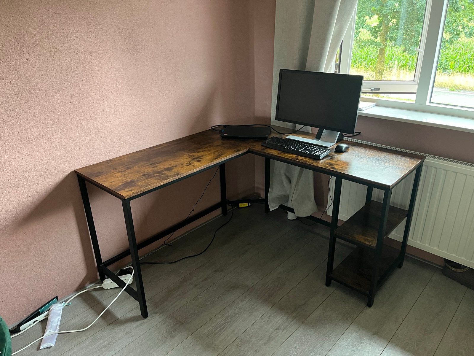 Hoekbureau L-vormig met opbergplanken - Industrieel design, Ophalen, Demontabel, Hout, Hoekbureau