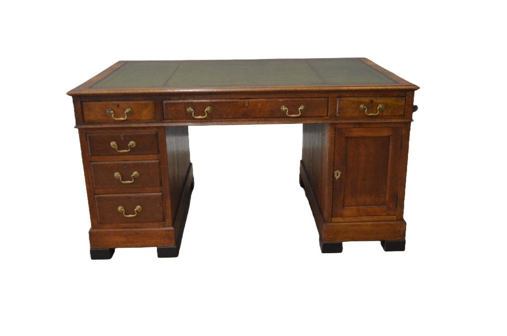 Eiken Partnerdesk met leren inleg, Antiek en Kunst, Ophalen of Verzenden