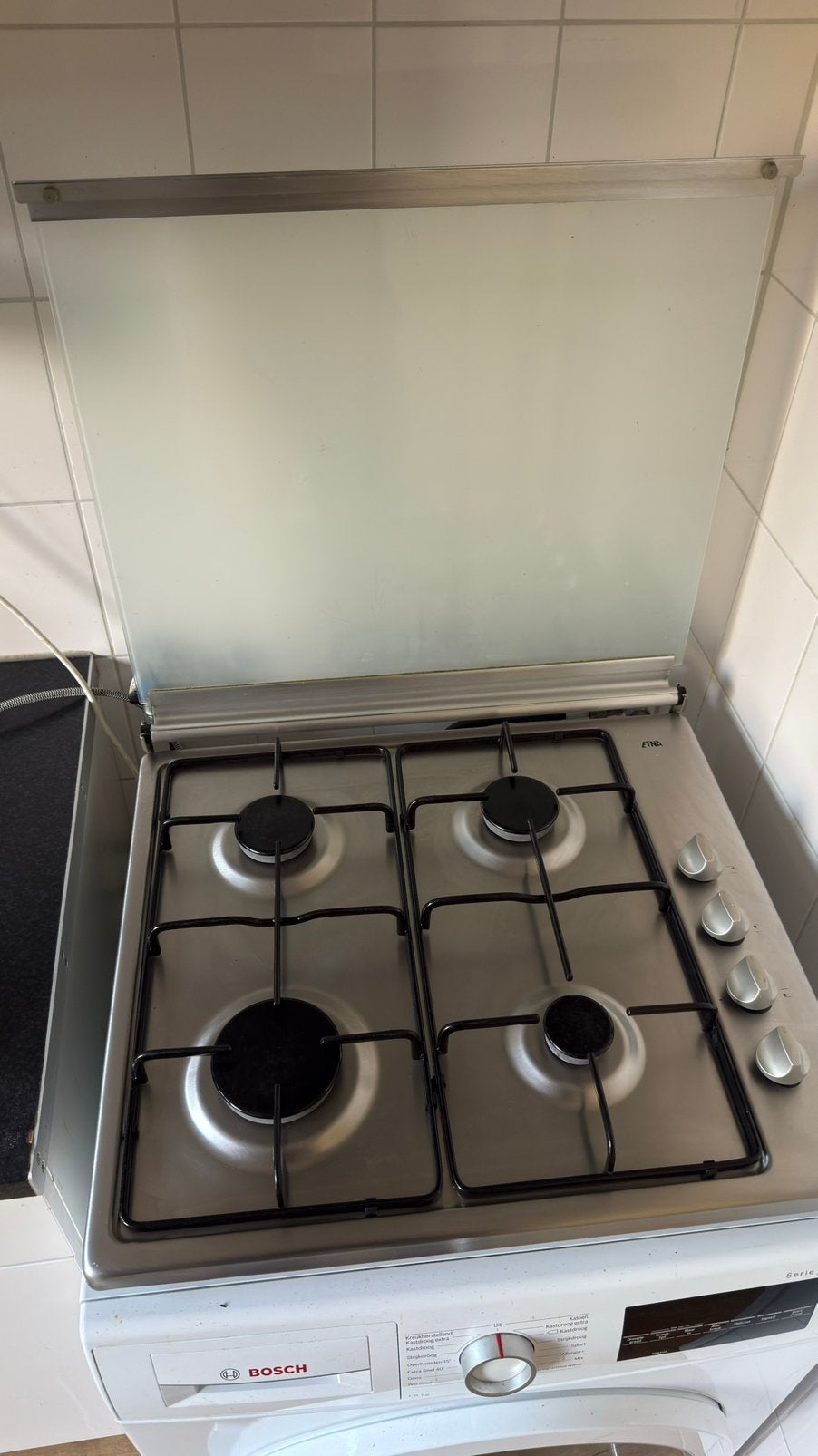 Etna rvs gas kookplaat, Witgoed en Apparatuur, Fornuizen, Ophalen, Minder dan 85 cm, 4 kookzones, Zo goed als nieuw