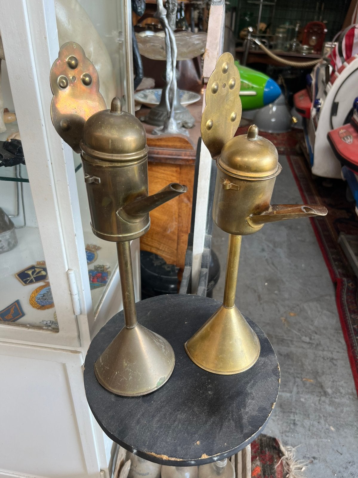 Setje antieke messing snotneus olielampen, Ophalen of Verzenden, Koper of Brons