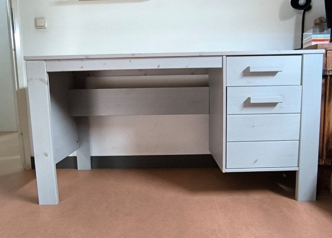 Houten bureau, grey wash in prima staat, Ophalen, 100 tot 150 cm, Minder dan 100 cm, Overige houtsoorten