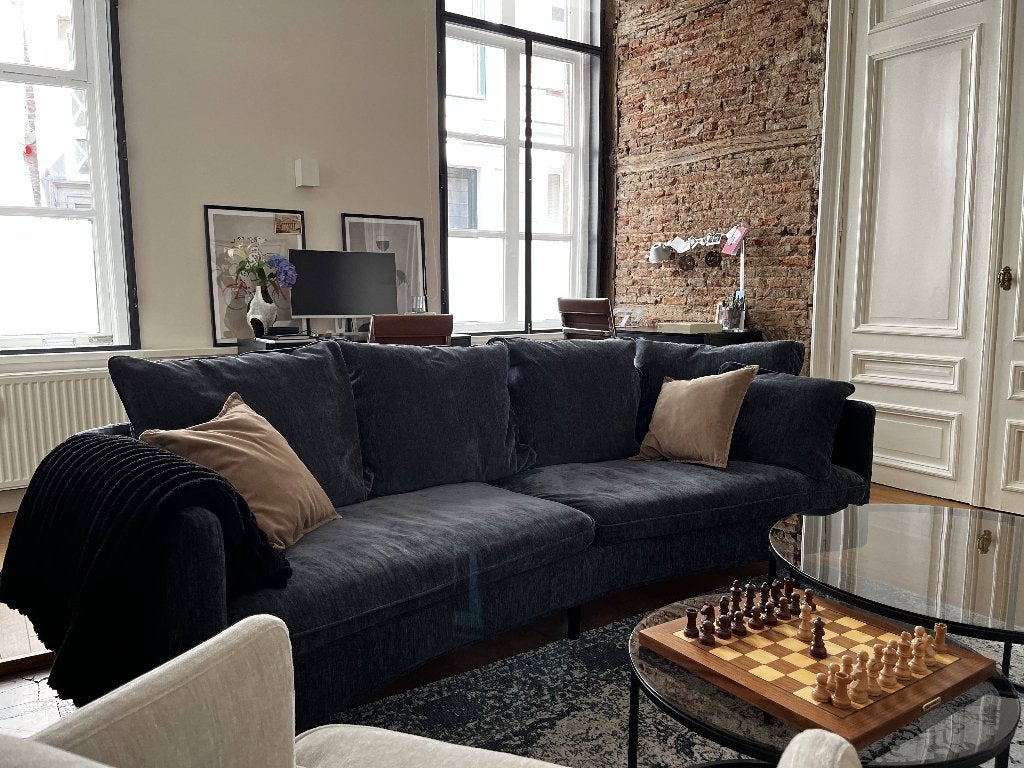 3-Seater Designer Sofa Dark Blue Velvet, Excellent Condition, Ophalen, Zo goed als nieuw, Overige materialen