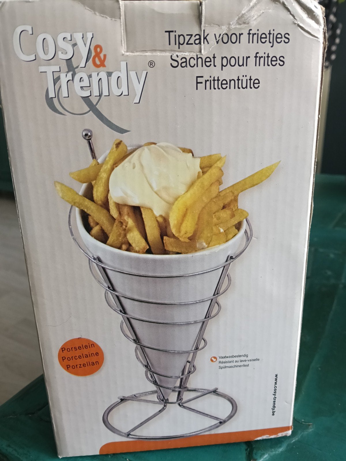 Cosy & Trendy Frietpuntzak Porselein met Houder - Nieuw, Ophalen, Overige typen, Nieuw, Steen/keramiek