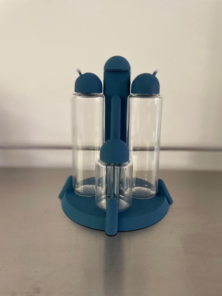Guzzini blauwe cruet set Particolari 80s kunststof, Verzenden, Kunststof, Zo goed als nieuw, Overige merken