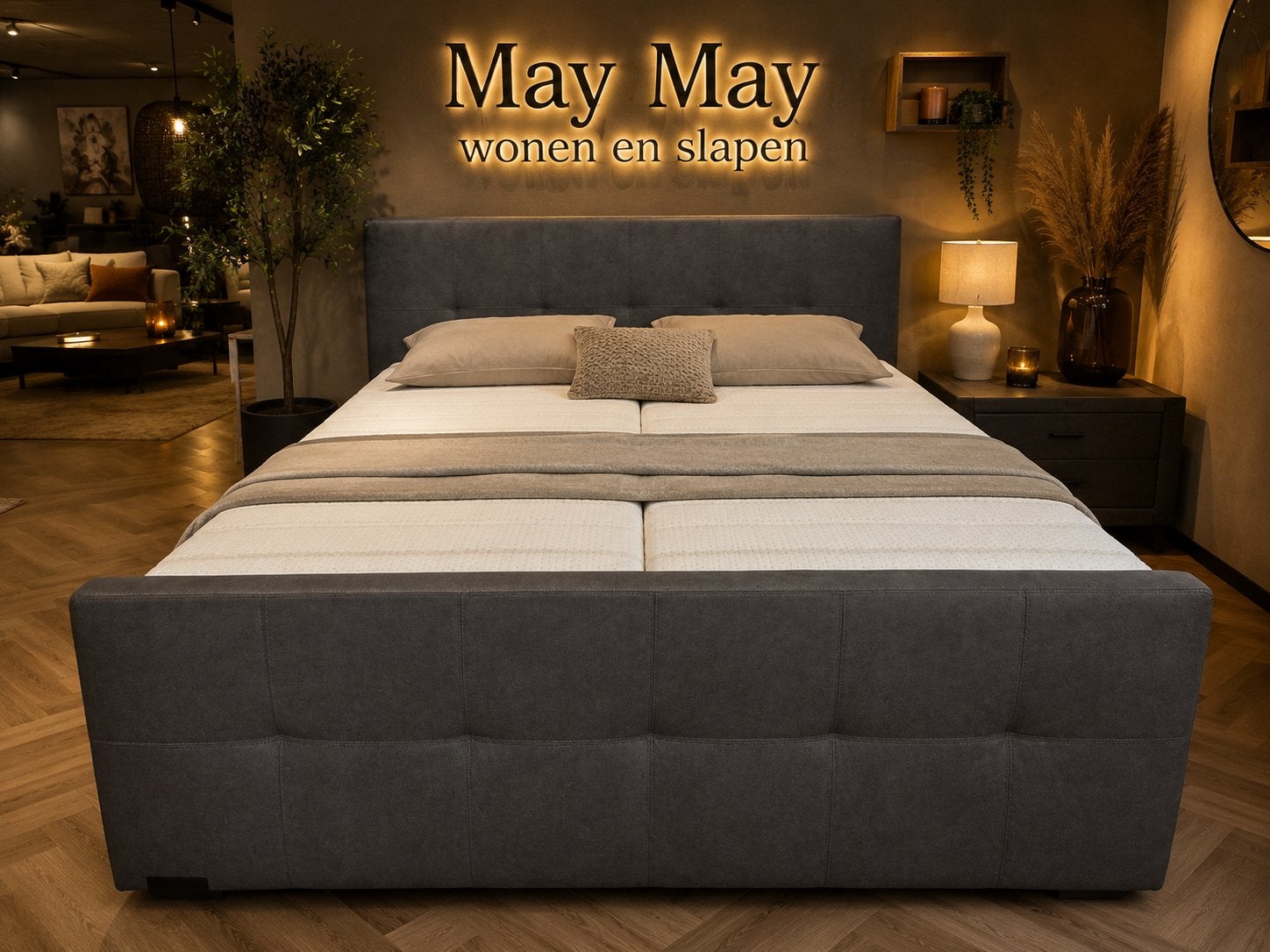 Boxspring Elektrisch 180x200 Antraciet stof Direct/Leverbaar, Ophalen, #Boxspring#Elektrisch#200#Verstelbaar#Antraciet#Slapen#