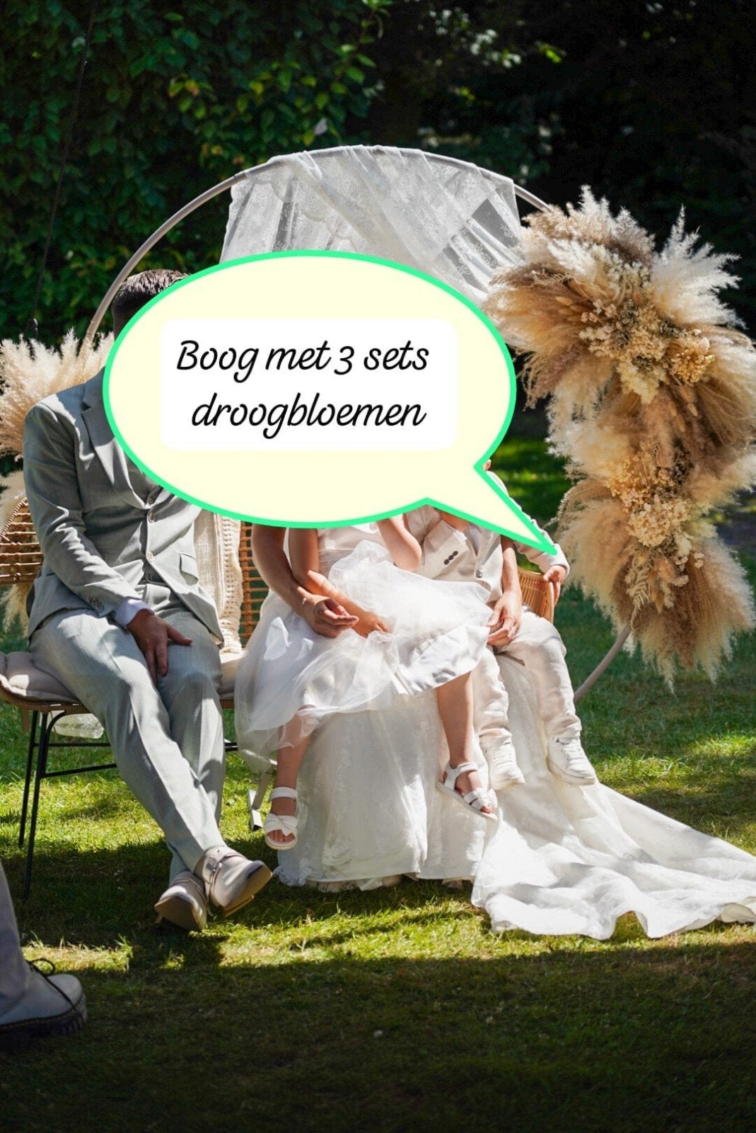 Trouwboog met droogbloemen decoratie, Ophalen, Natuurlijk materiaal, Beige, Zo goed als nieuw