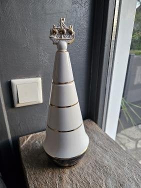 Vintage Porseleinen Fles met Gouden Details en Scheepje, Antiek en Kunst, Ophalen of Verzenden