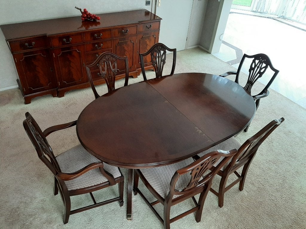 eettafel met stoelen, Ophalen, Gebruikt, 100 tot 150 cm, Klassiek