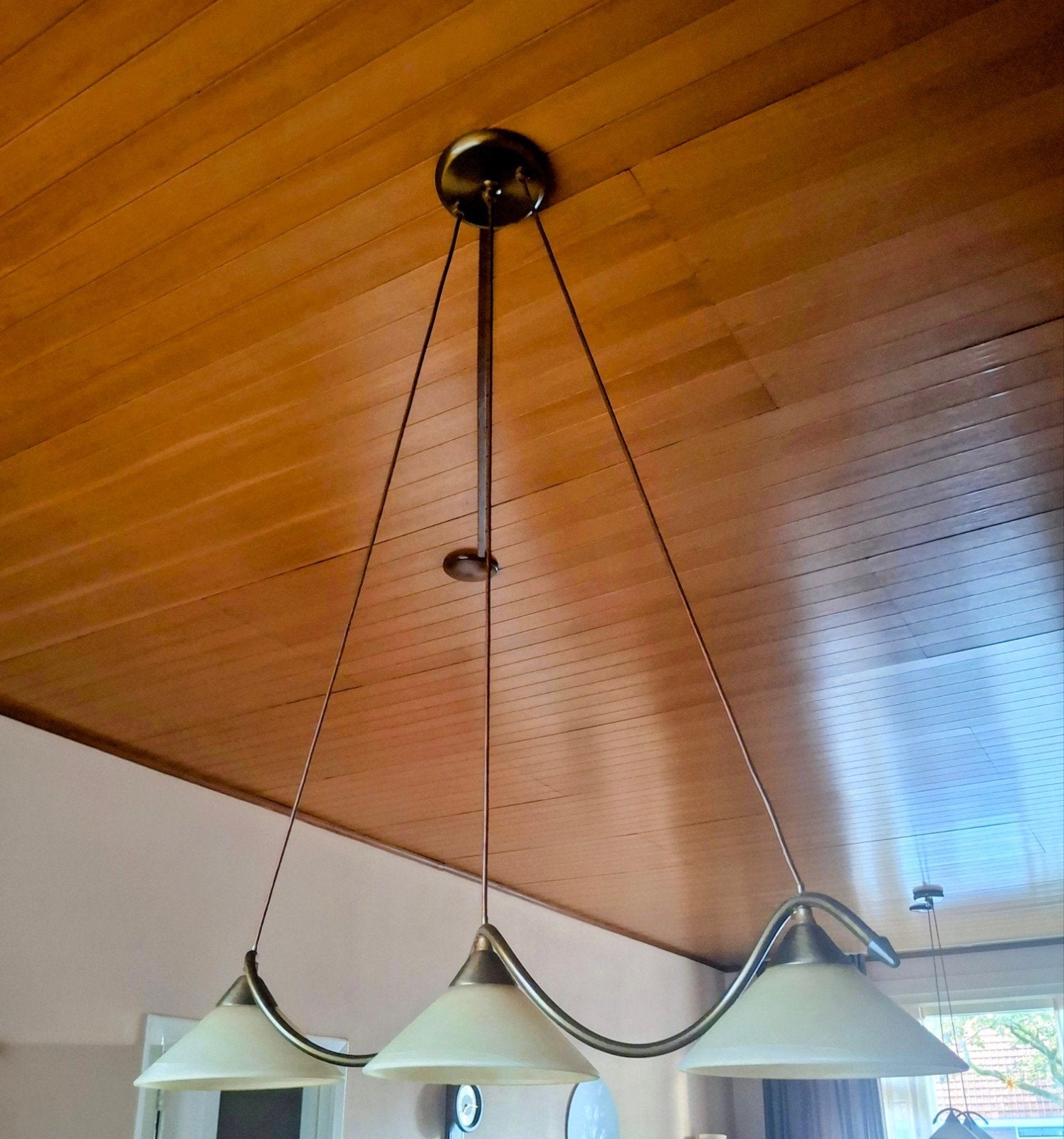 Bronzen Hanglamp met Rookglas - Stijlvolle Verlichting, Ophalen, Gebruikt, E27 (groot), Glas