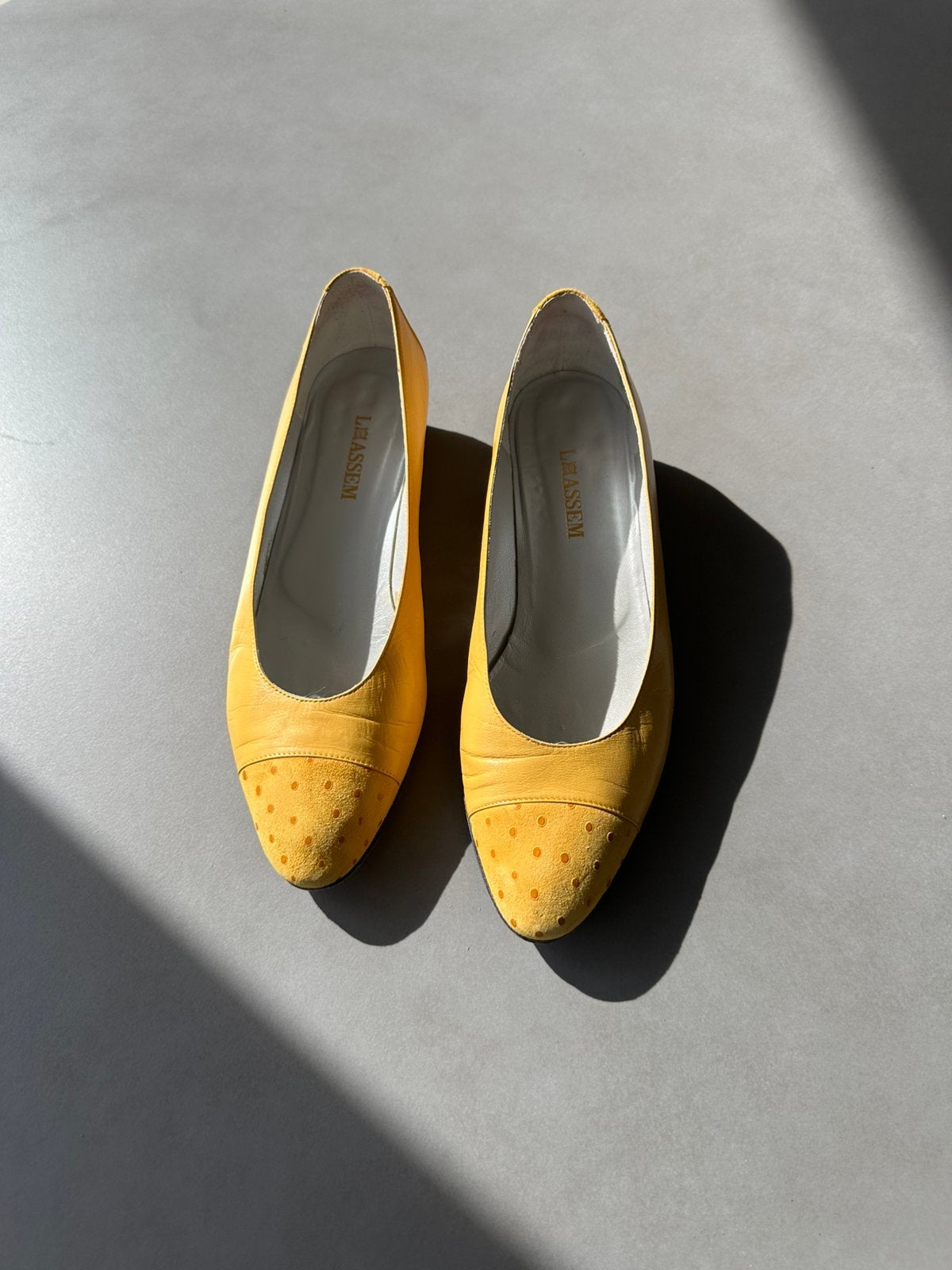 Maisgele leren L. van den Assem schoenen, maat 6,5 = 40, Schoenen met lage hakken, Verzenden, L. van den Assem, Geel