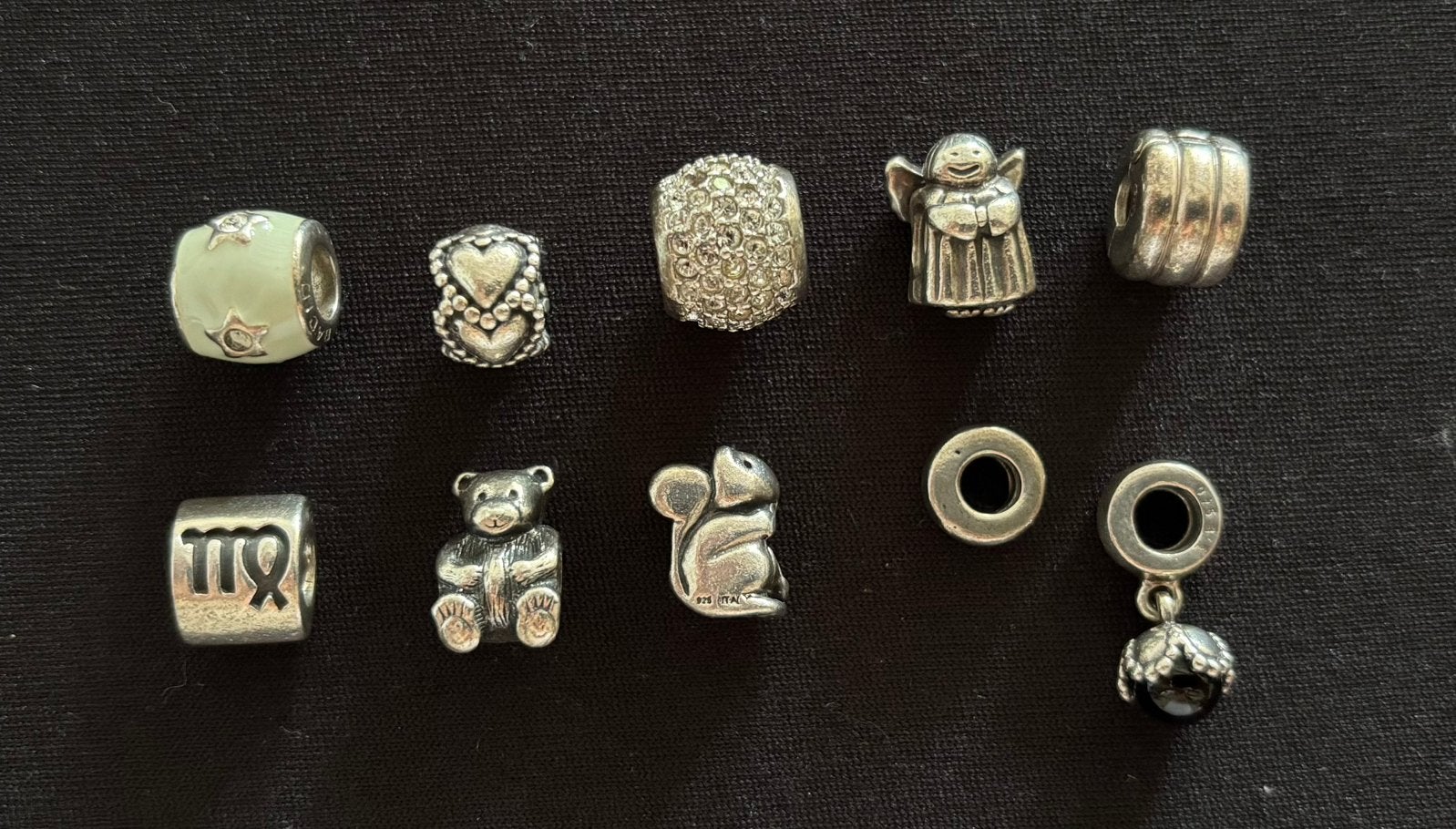 Pandora diverse zilveren bedels en stoppers, Pandora, Ophalen of Verzenden, Zo goed als nieuw, 4 bedels of meer