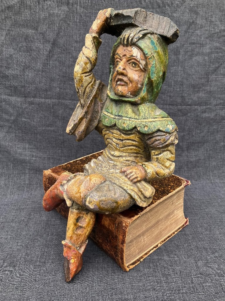 Oud houten beeld met een harlekijn of nar, Antiek en Kunst, Ophalen of Verzenden, Beeld