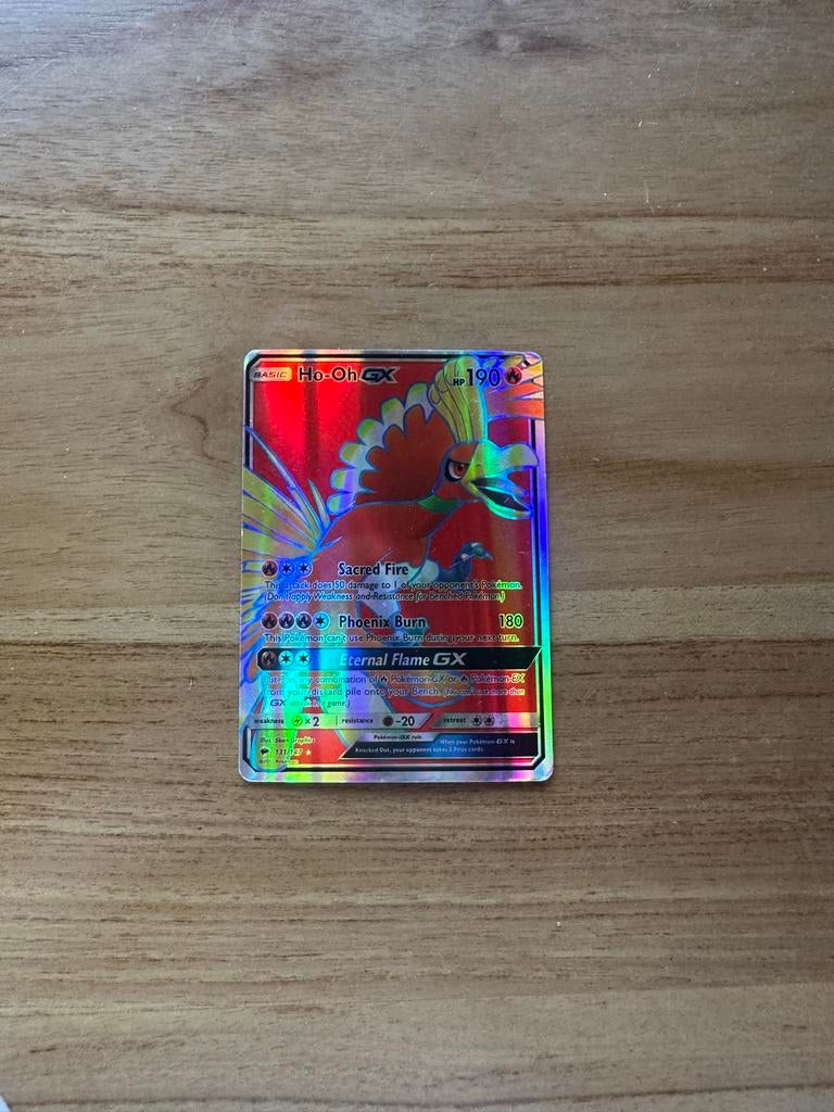 Pokémon Ho-Oh GX Full Art Rainbow Rare Kaart, Ophalen of Verzenden, Zo goed als nieuw, Losse kaart, Foil