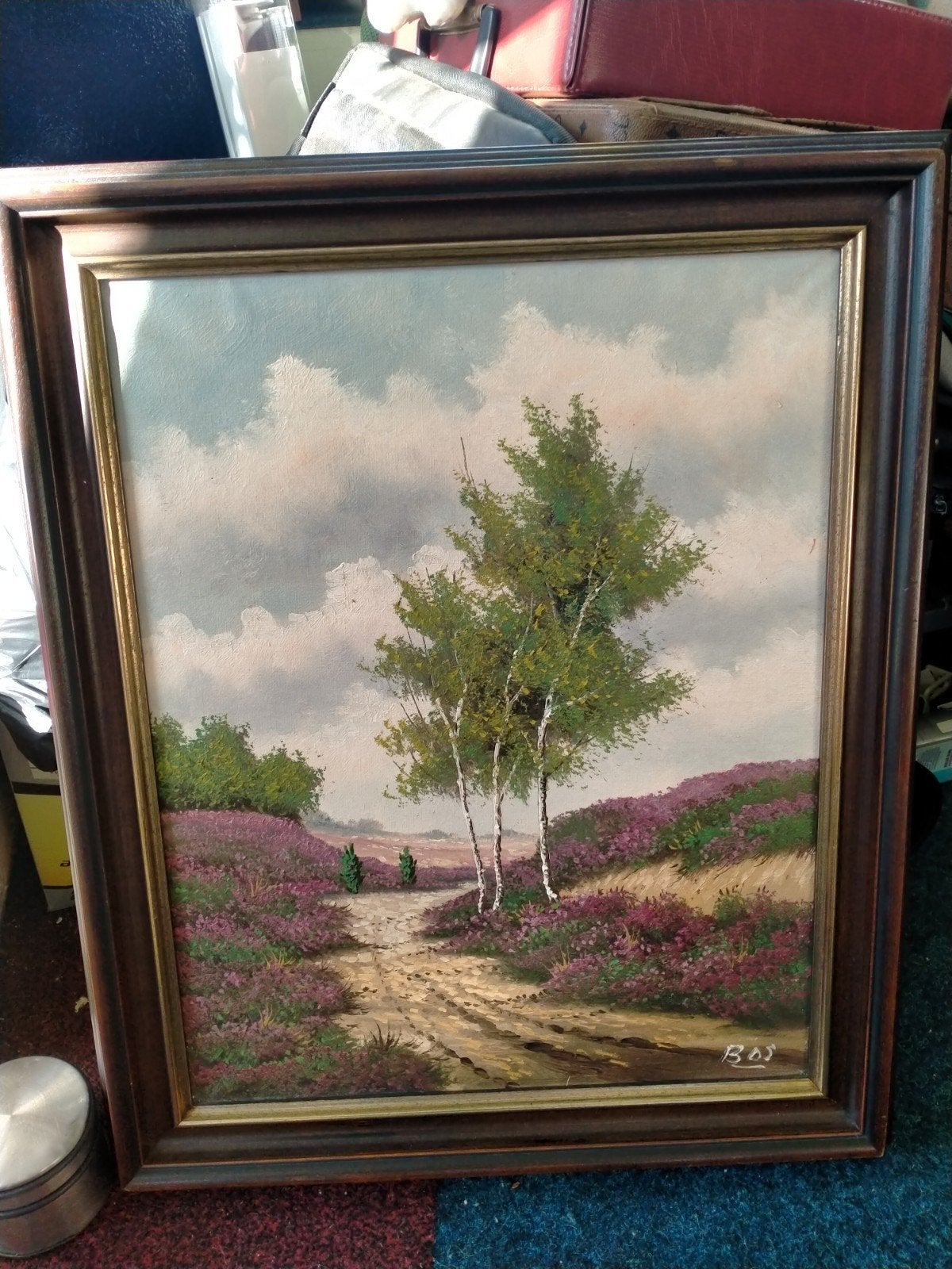 Schilderij van heide en boom, Antiek en Kunst, Kunst | Schilderijen | Klassiek, Ophalen of Verzenden