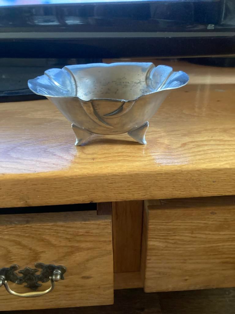 Art Deco Tinnen Schaaltje op Voetjes, Ophalen of Verzenden